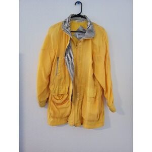Braefair Vintage Yellow Windbreaker Jacket Striped Trim Nylon Parka Womens L